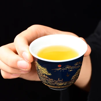 Ķīnas Zilā un baltā porcelāna Tējas Tases Anti Mērogošanas Roku darbs Tējas Bļodā Imperatora galmā Stila luksusa tējas tase Vienu Tasi Tējas komplekts