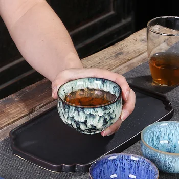 Ķīniešu stila krāsns mainīt tējas tase keramikas tējas tase tējas tasi vienā kauss kung fu tējas komplekts tējas tase