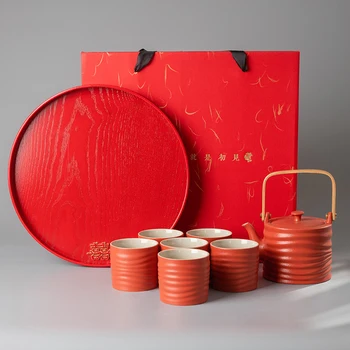 Ķīniešu Stilā Tējas Set Home (sākuma Kāzu Dāvanu Kastē Ceļojumu Portatīvo Radošo Tējas Komplekts Roku darbs, Koka Plāksnes Bardak Seti Tēja Pakalpojumu EI80TS