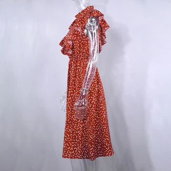 Šifona Kleita Sievietēm Elegantu Vasaras Ziedu Drukāt Savirmot-line Sundress Gadījuma Aprīkots Apģērbu Līdz Ceļgaliem, Sarkanās Kleitas Sievietēm