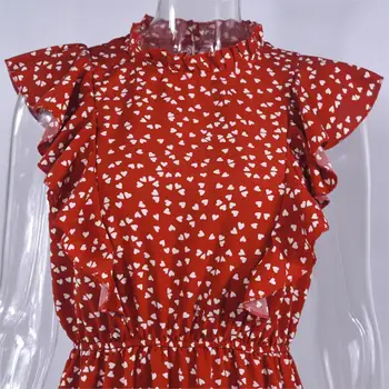 Šifona Kleita Sievietēm Elegantu Vasaras Ziedu Drukāt Savirmot-line Sundress Gadījuma Aprīkots Apģērbu Līdz Ceļgaliem, Sarkanās Kleitas Sievietēm