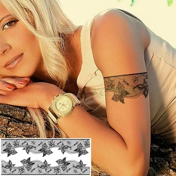 Ūdensnecaurlaidīgus Pagaidu Tetovējumu Uzlīmes mežģīņu ziedu tauriņš Viltus Tatto Flash Tetovējums, Vidukļa, Roku, Kāju Tetovējumiem Meitene Sievietes Vīrieši