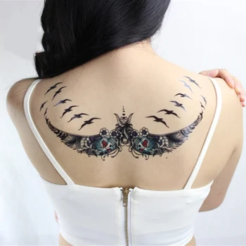 Ūdensnecaurlaidīgus Pagaidu Tetovējumu Uzlīmes putnam spārnu ziedu Viltus Tetovējums Flash Tatto Krūšu Kurvis Atpakaļ tetovējumiem Sievietēm Meitene vīriešiem