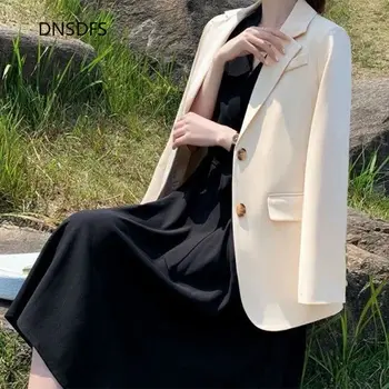 Žakete Sieviešu 2021. gada Pavasara Rudens Apģērbu Jaunajām korejas Zaudēt Biroja Vidēja garuma Jaka Gadījuma Black Lielgabarīta Bleizeri Sievietes Tērps